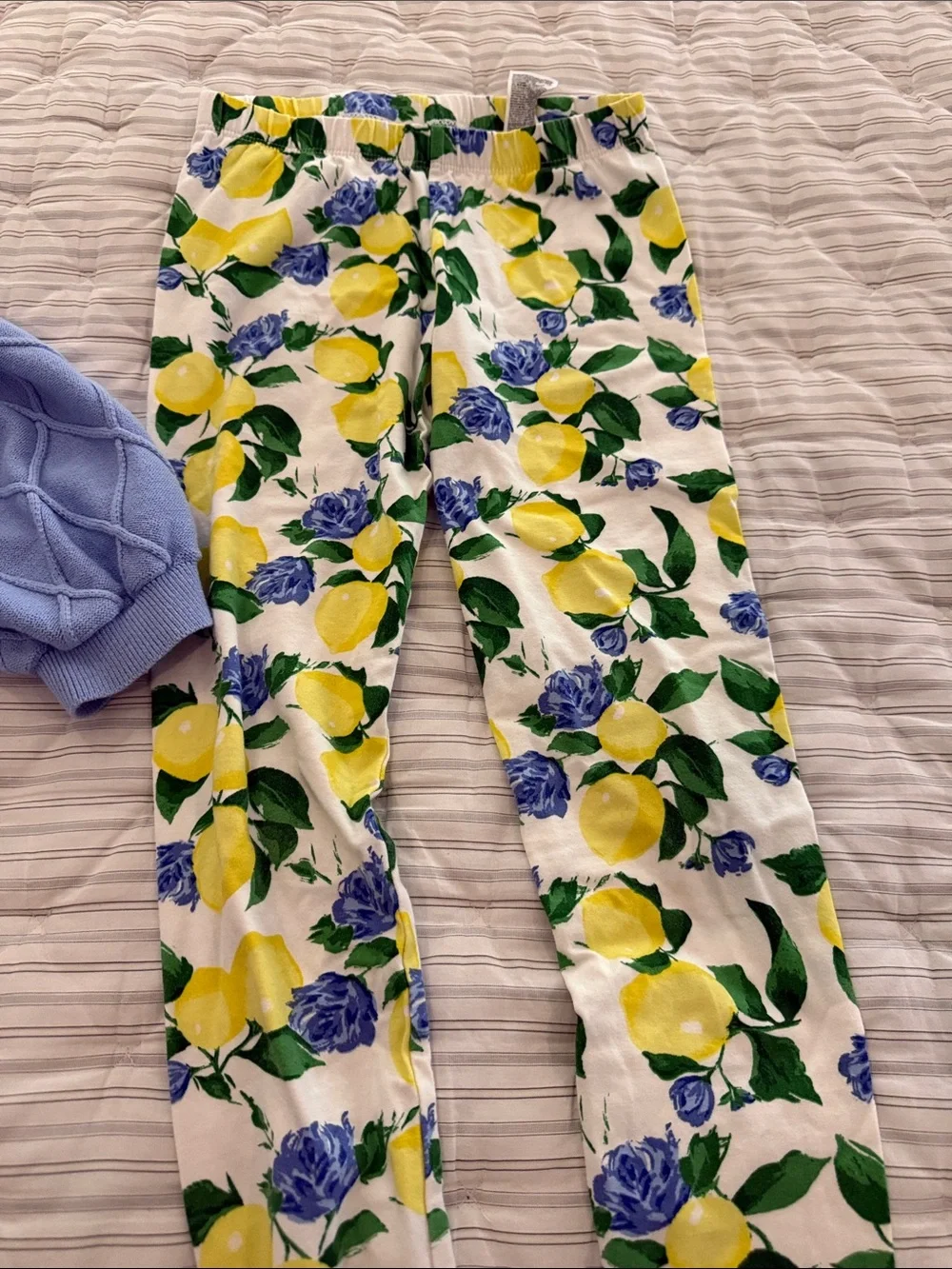 Janie and Jack Blue Puff Sleeve Sweater with Lemon Floral Leggings